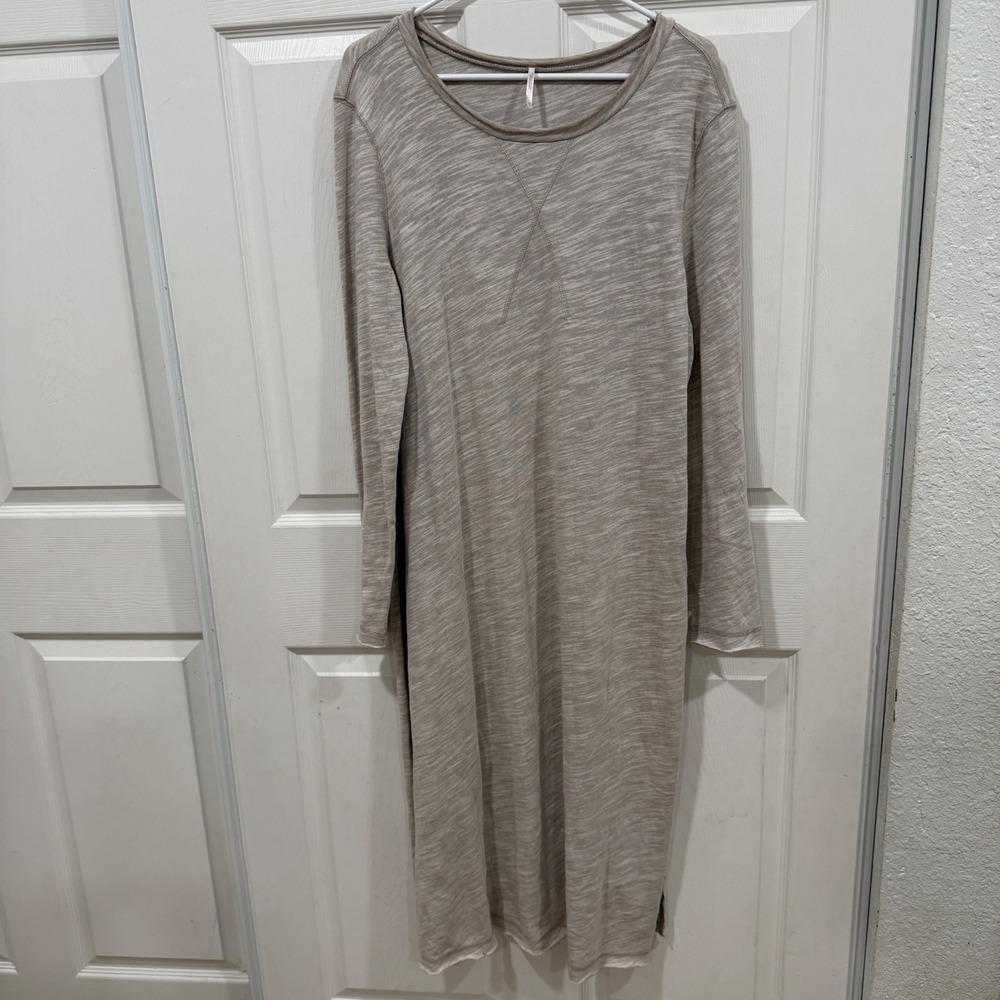 Free People Slub Cotton Long Sleeve Midi Dress Oatmeal Heather OB452445 Medium
